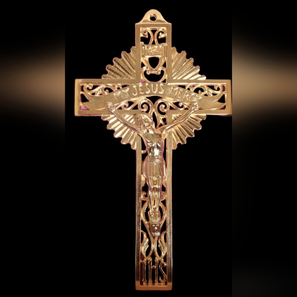 Brass Crucifix INRI My Jesus Mercy Vintage NIB